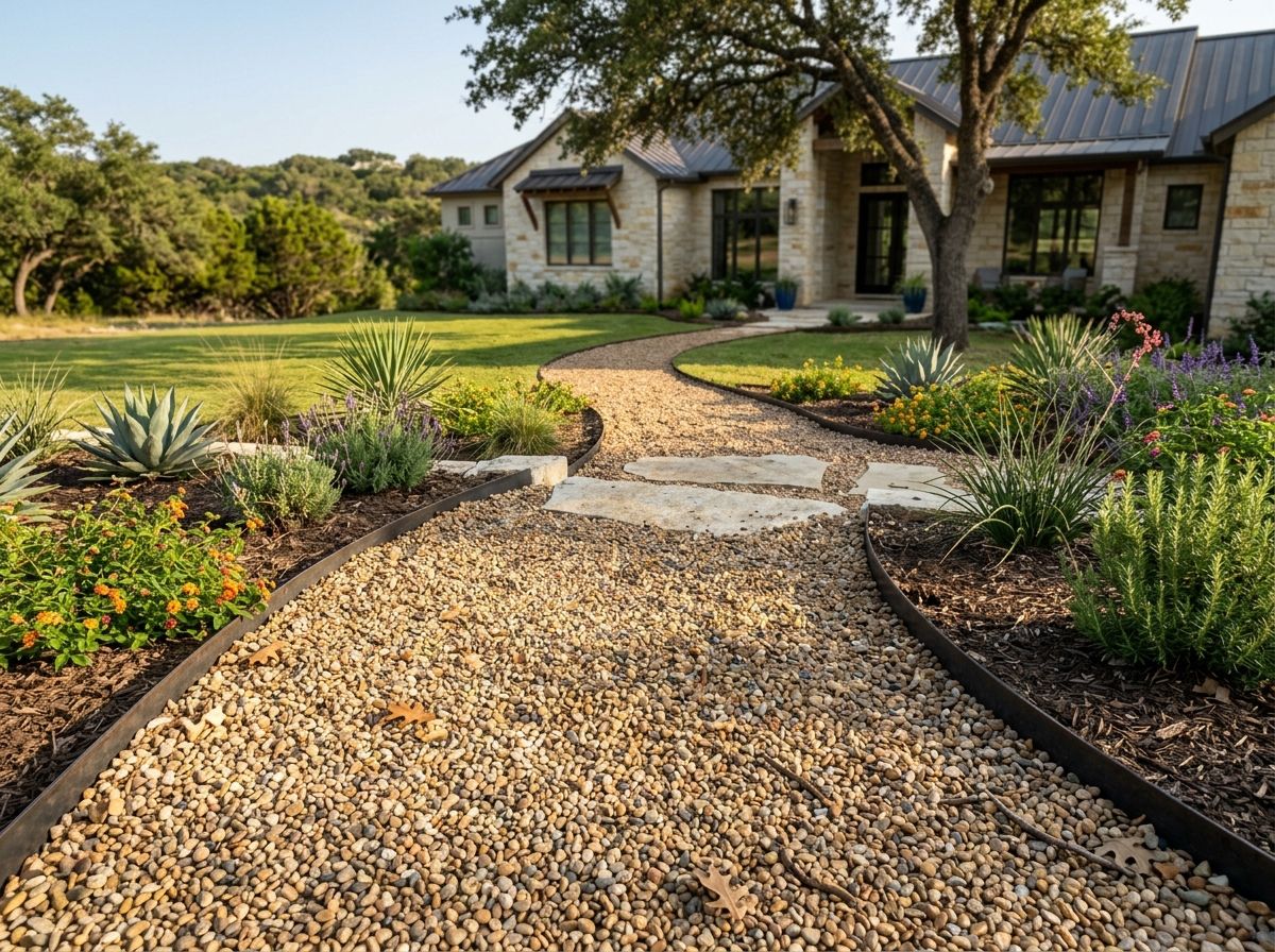 Colorado Pea Gravel ground cover spread in a smooth layer of small rounded tan stones for landscaping beds.