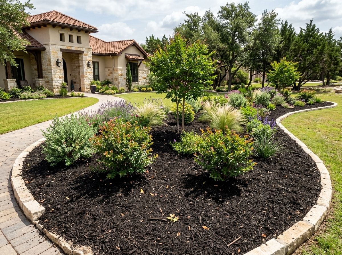 Composted Mulch ground cover spread in a rich dark brown layer around plants for weed control.