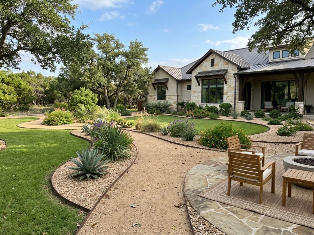Crushed Limestone ground cover spread in a light gray, finely crushed layer along a landscaped bed edge.