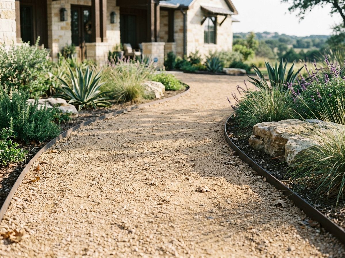 Crushed Limestone ground cover spread as light gray angular gravel in a landscaped bed beside edging.