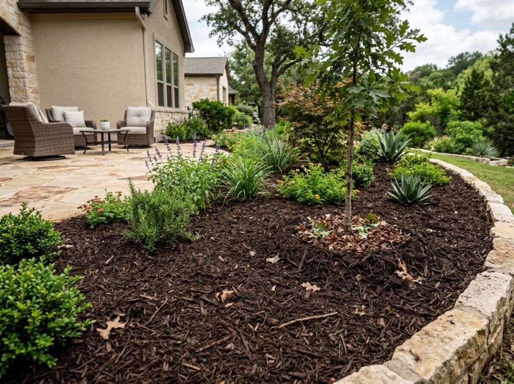 Dark Native Mulch ground cover piled in a rich dark brown, shredded texture for landscaping beds.