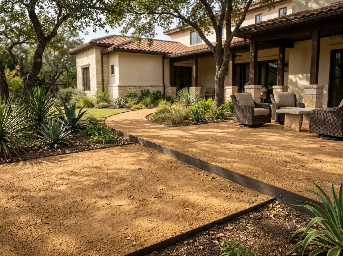 Decomposed Granite ground cover spread as a tan, fine gravel layer along a landscaped path.