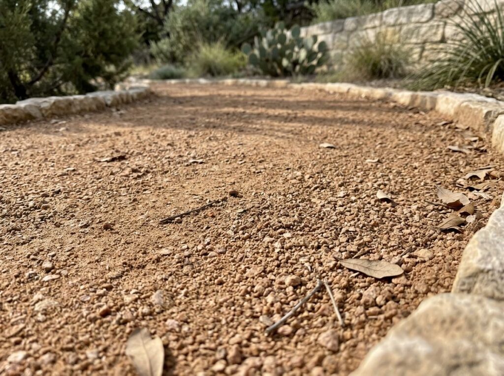 Decomposed Granite ground cover in a neat pile, showing fine tan gravel texture for landscaping paths.