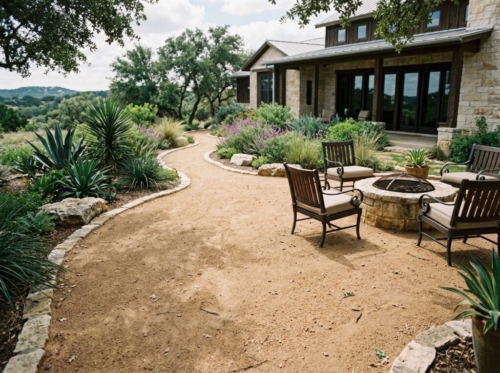 Decomposed Granite ground cover in a tan, fine gravel layer spread evenly for landscaping.