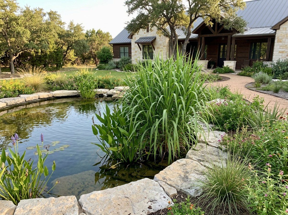Eastern Gamagrass perennial grass clump with arching green blades growing in a garden bed.