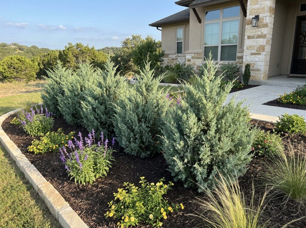 Eastern Red Cedar tree in a black nursery pot with dense green foliage
