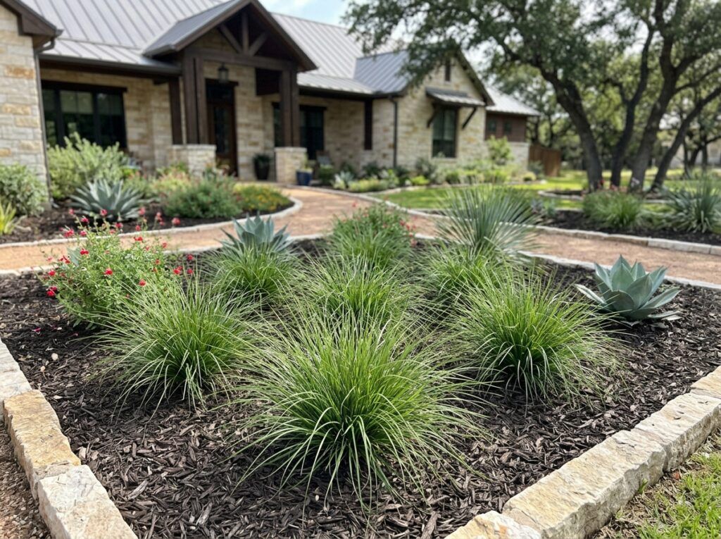 Edwards Plateau Sedge in a black nursery pot, forming a dense clump of fine green arching blades.