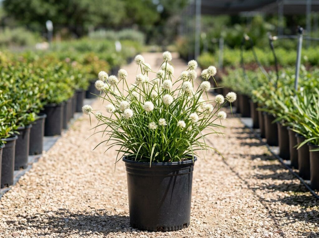 Edwards Plateau Sedge in a nursery pot with dense, arching green grass-like leaves.