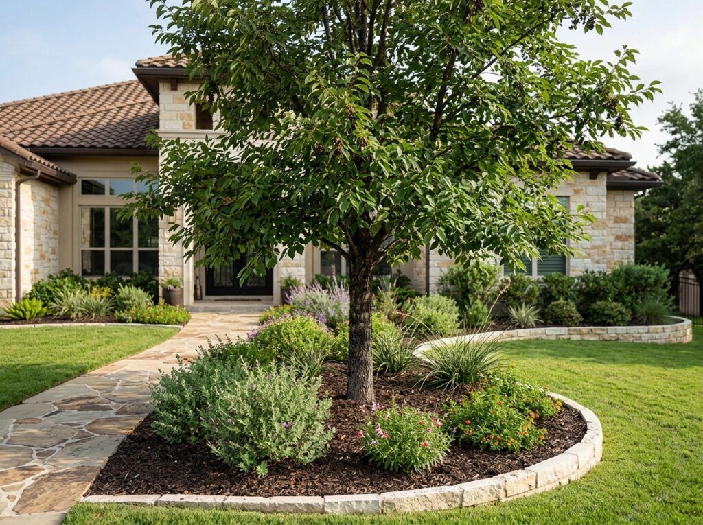 Escarpment Black Cherry tree in a nursery container with glossy green leaves.