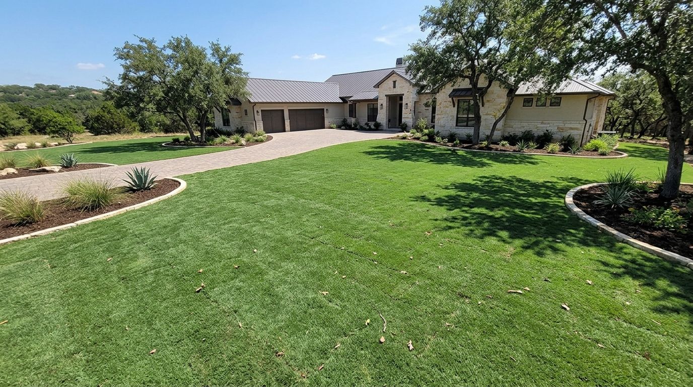 Fresh Bermuda Celebration sod installed in neat seams, bright green turf covering a yard.