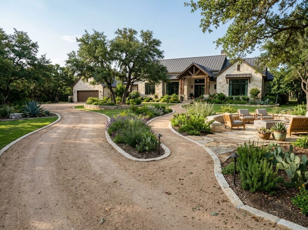 Gravel Base Caliche ground cover spread as a compacted light-tan gravel layer for a walkway base.