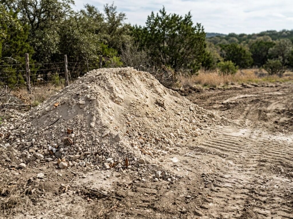 Gravel Base Caliche ground cover spread as a tan, compactable gravel layer for pathways and landscape bases.