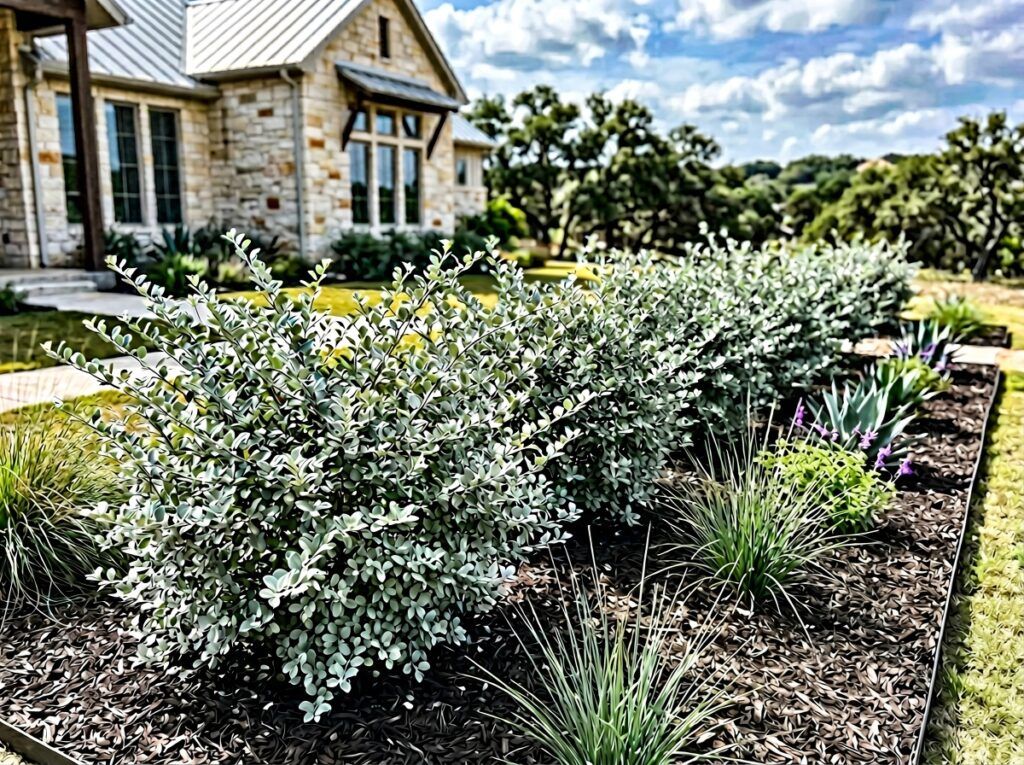 Grayleaf Cotoneaster shrub with arching branches and small gray-green leaves in a nursery container.