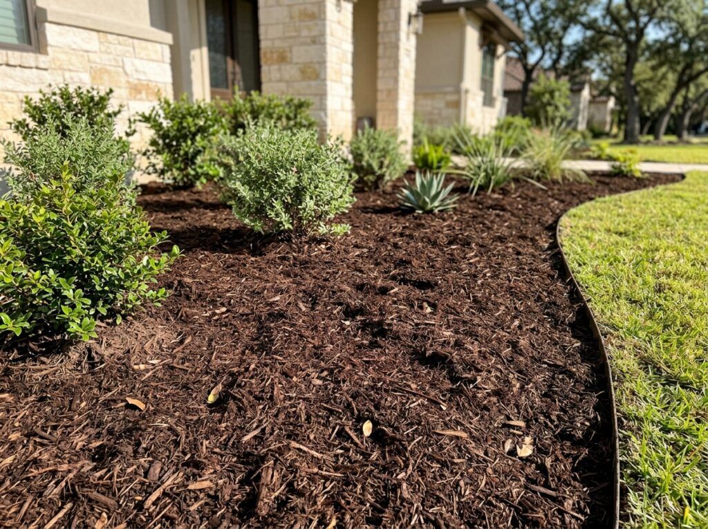 Hardwood Mulch Double Shredded ground cover piled in a rich brown, fibrous shredded texture.