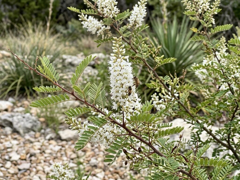 Kidneywood shrub in a black nursery pot with airy green foliage on a white background.
