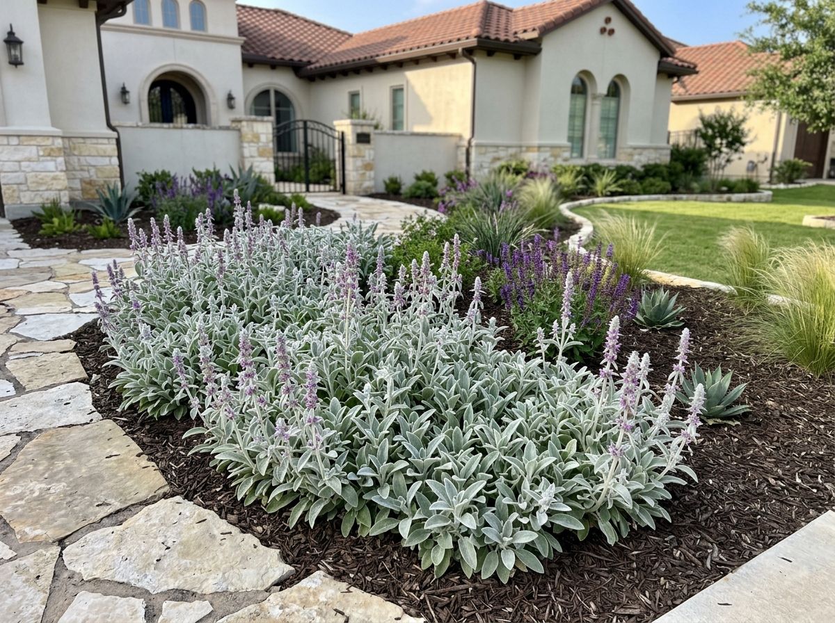 Lambs Ear perennial groundcover with soft, silvery fuzzy leaves forming a dense, low mound.