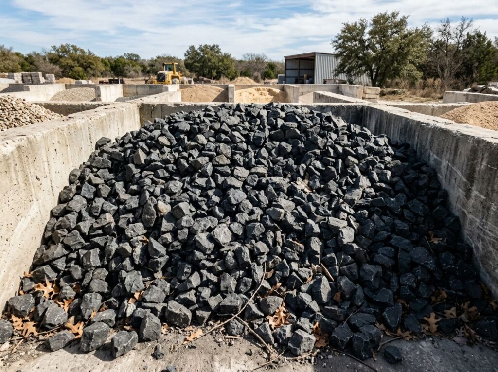 Large Shadow Stone ground cover, dark gray stones spread evenly for landscaping.