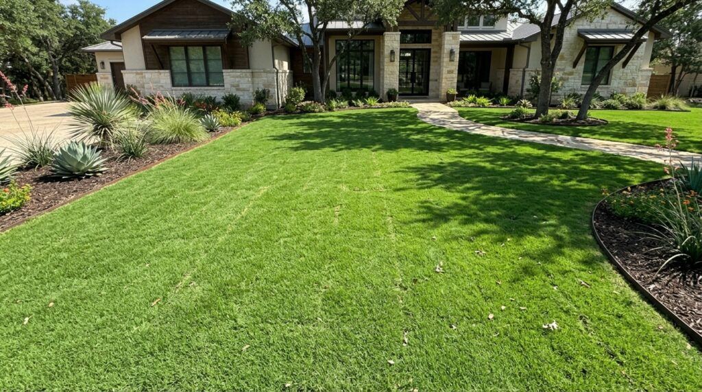 Lush green Bermuda Sod lawn showing dense blades during sod care and maintenance after sod installation.