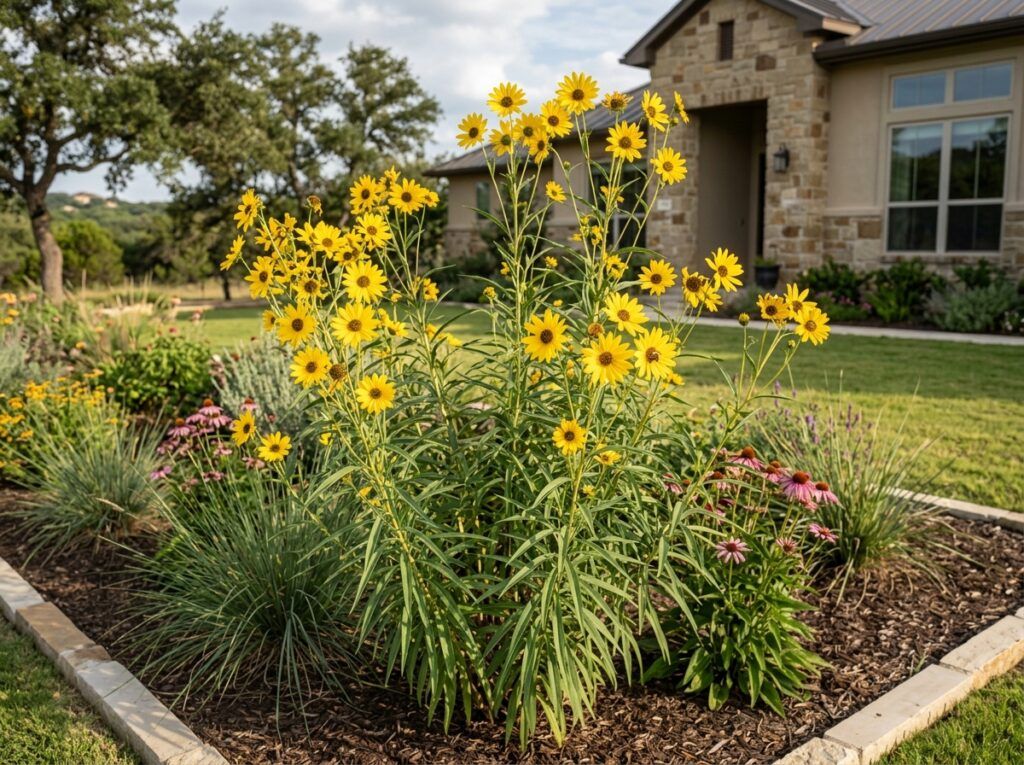 Maximilian Sunflower perennial with tall stems and bright yellow daisy flowers in bloom.