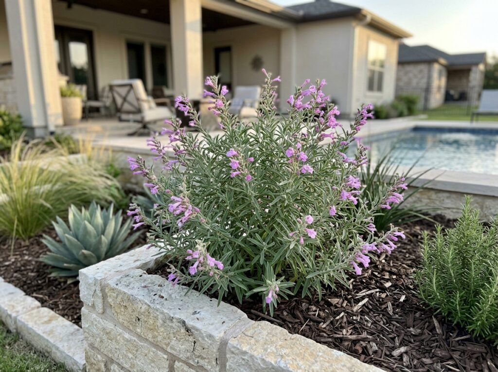 Mexican Oregano in a nursery pot, dense green foliage with small oval leaves.