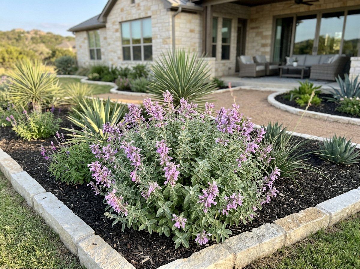 Mexican Oregano shrub in a black nursery pot with dense green foliage.