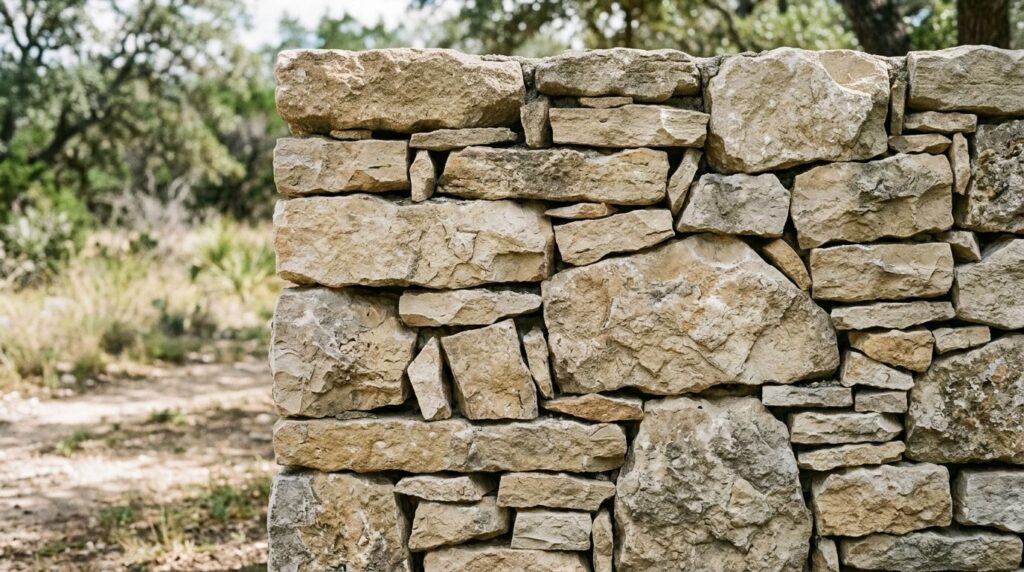 Natural stone landscape installation with boulders, gravel groundcover, and native plants