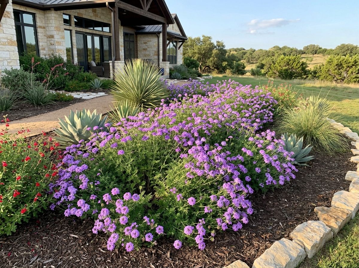 Perennial Verbena perennial with clusters of small purple flowers and dense green foliage in a garden bed.