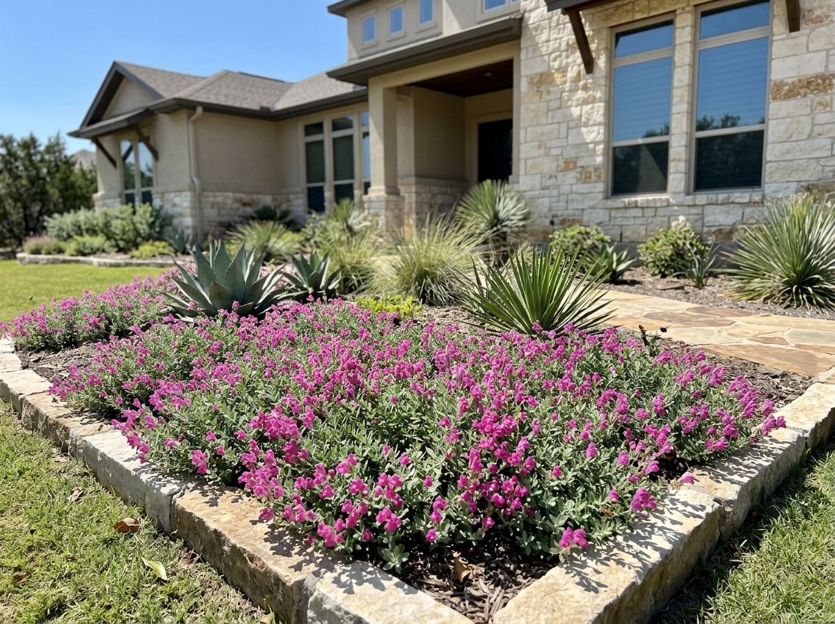 Pink Skullcap perennial with bright pink flower spikes and green foliage in a garden bed.