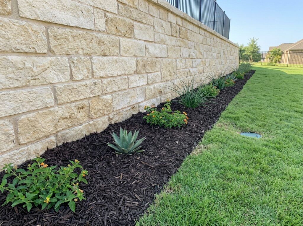 Retaining Wall Drainage System behind a concrete block retaining wall, with perforated pipe and gravel backfill at base.