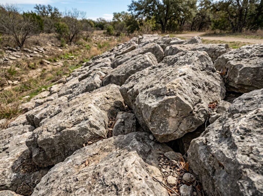 Rip Rap ground cover of large gray stones clustered in a close-up, showing rough texture for landscaping.