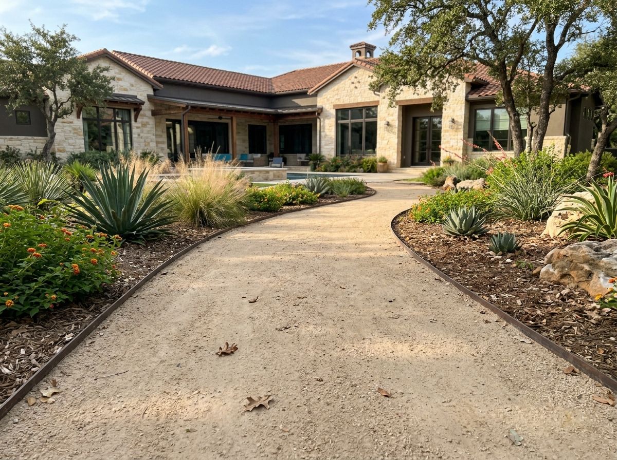 Rock Screenings ground cover of fine tan crushed stone spread evenly along a landscape bed.
