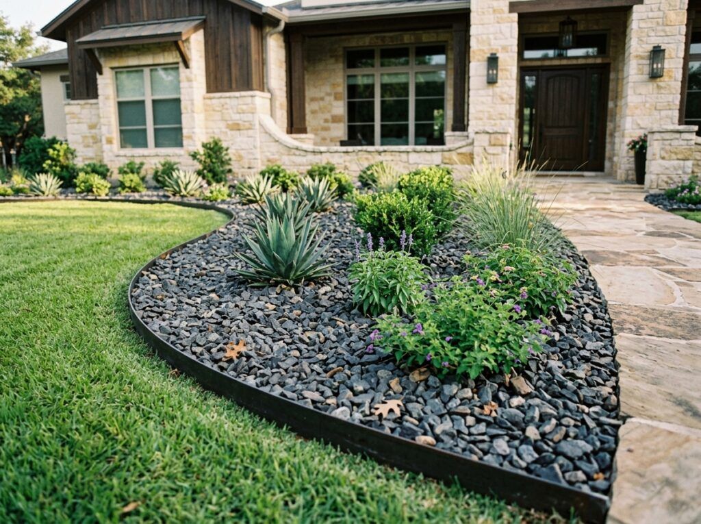 Shadow Stone ground cover of dark gray decorative stones spread evenly for landscaping.