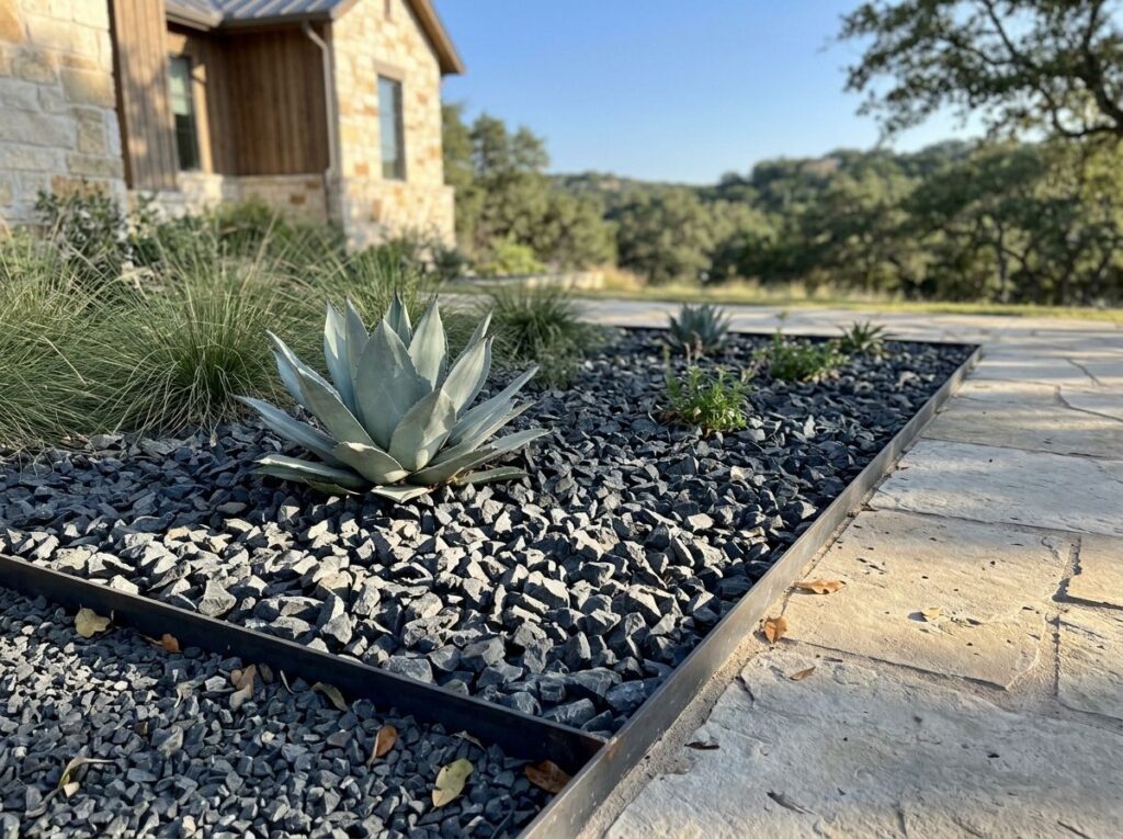 Shadow Stone ground cover with dark gray decorative rocks spread evenly for landscaping.