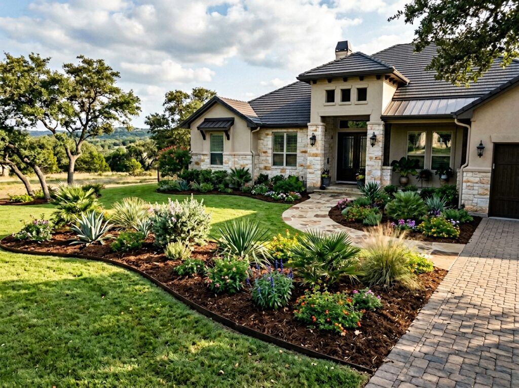 Shredded Pine Mulch ground cover spread in a thick reddish-brown layer around plants in a landscaped bed.
