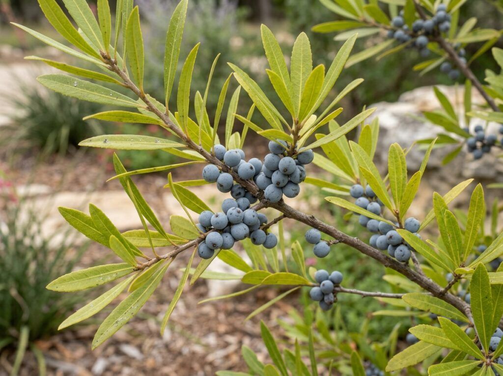 Southern Wax Myrtle shrub in a black nursery pot with dense, glossy green foliage