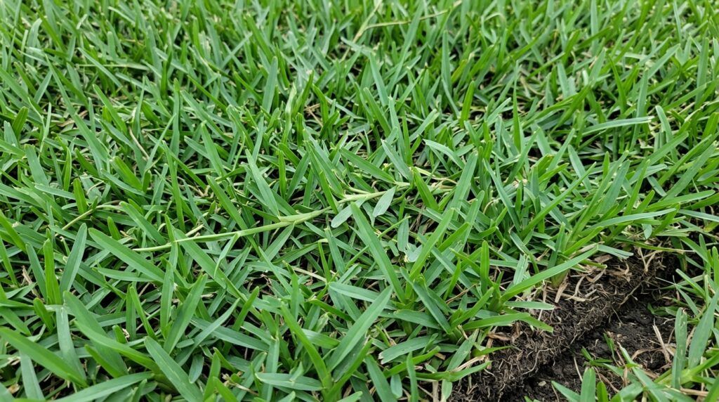 St Augustine AmeriShade sod closeup showing dense green blades and thick coverage.