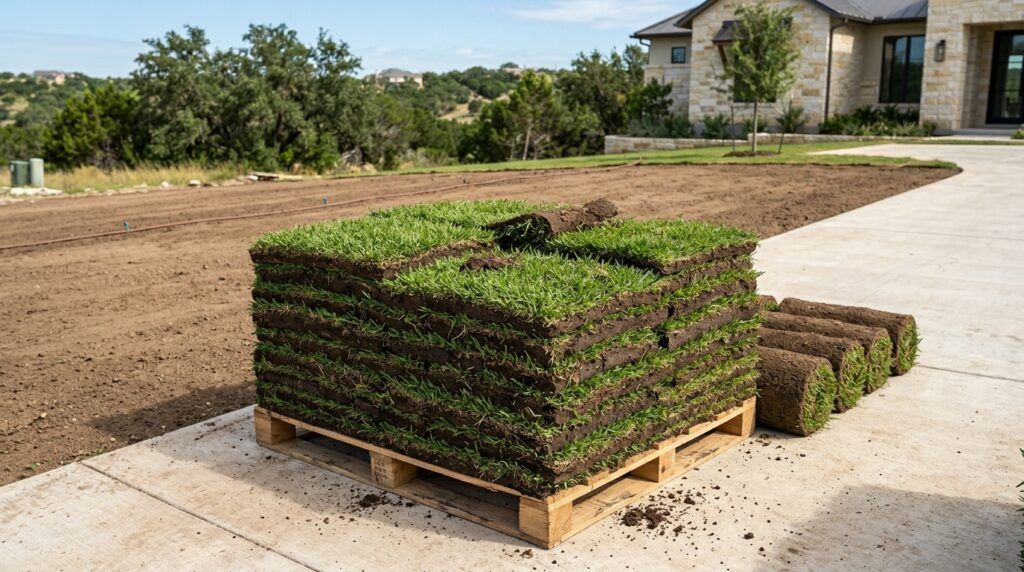 St Augustine Amerishade sod with dense, deep-green blades in a freshly laid section showing clean seams.