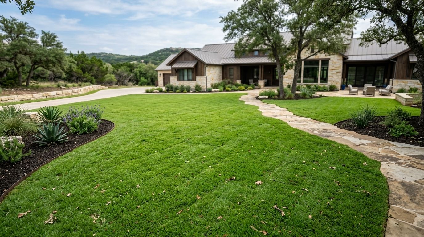 St Augustine Amerishade sod installation with fresh green rolls laid tightly, seams aligned for a new lawn.