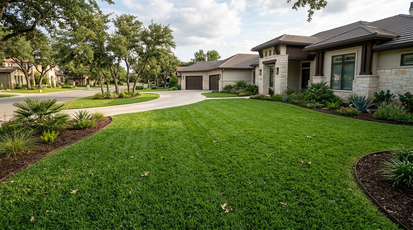 St Augustine Del Mar sod rolls freshly laid with tight seams on a vibrant green lawn.