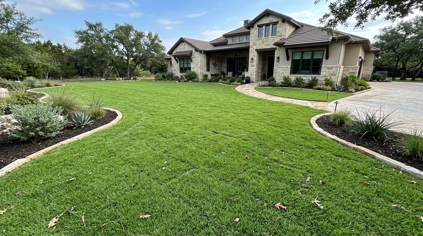 St Augustine Palmetto sod installation with fresh green rolls laid tightly to form a smooth lawn.