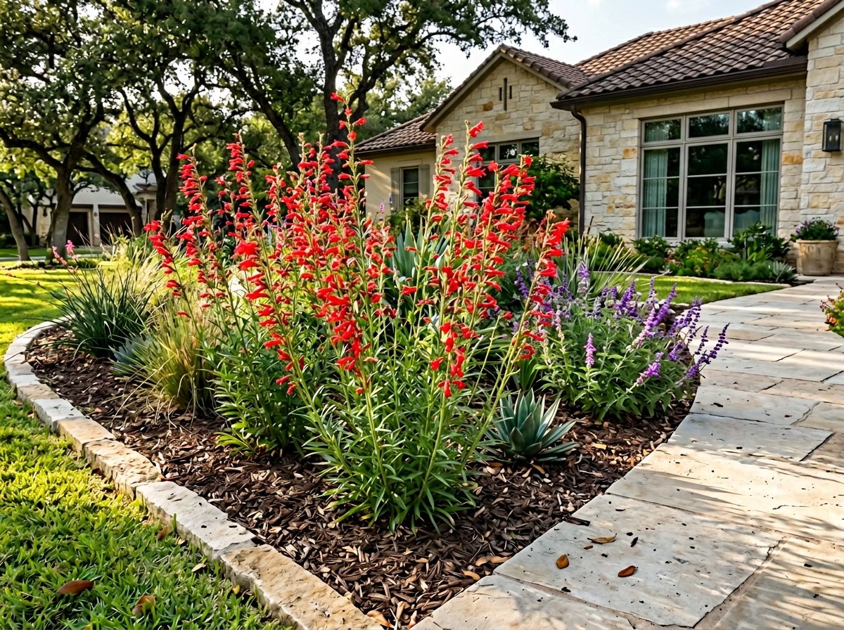 Standing Cypress perennial with tall spikes of bright pink flowers and narrow green foliage in a garden bed.