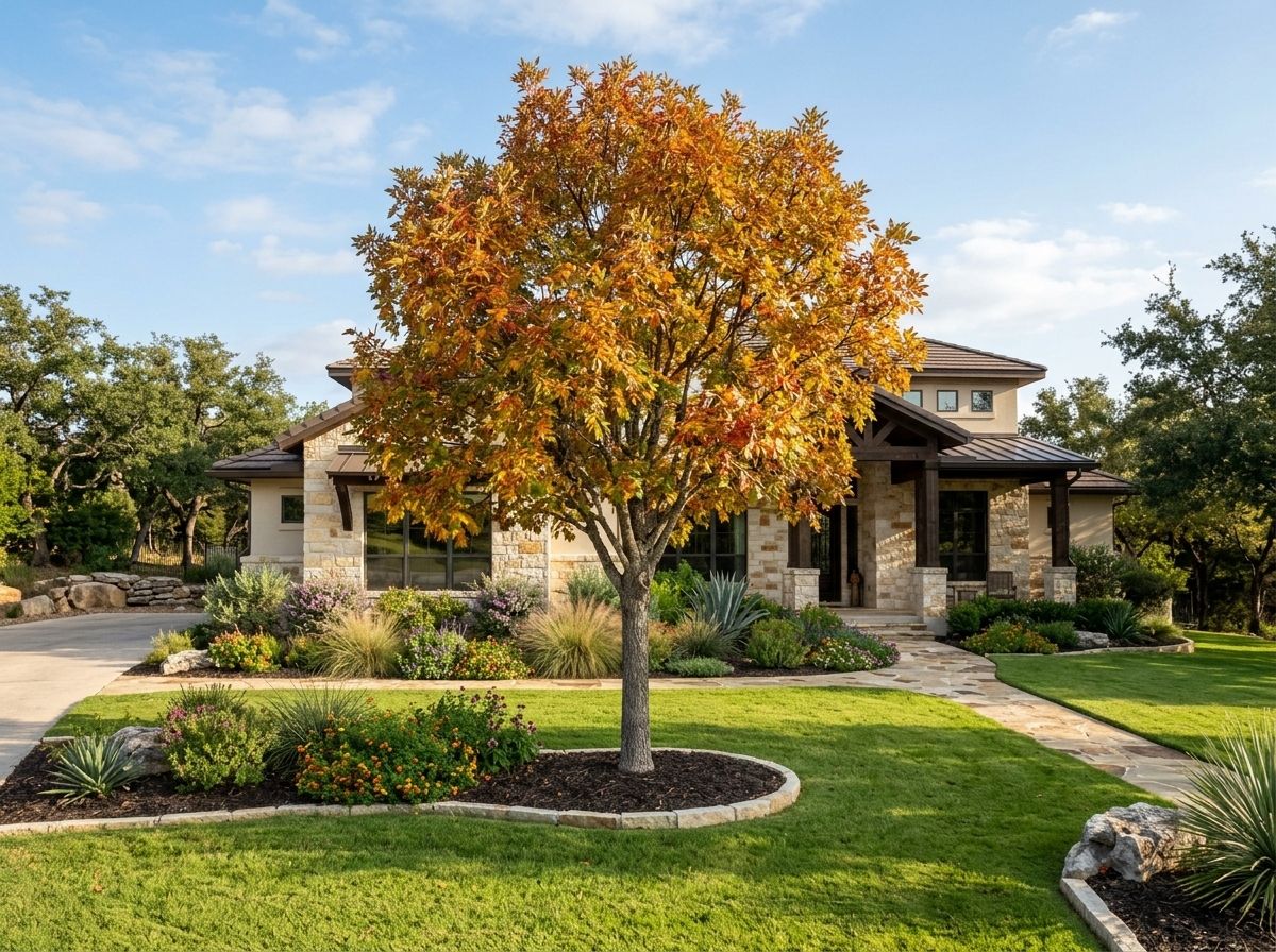 Texas Ash tree with full green canopy and sturdy trunk in a landscaped setting.