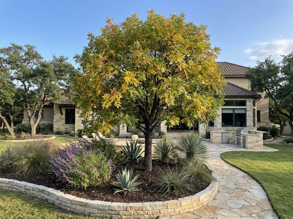 Texas Ash tree with spreading green canopy and sturdy trunk, shown as a mature specimen.