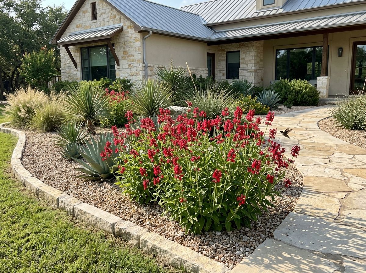 Texas Betony perennial forming a low green clump with upright flower spikes in bloom.