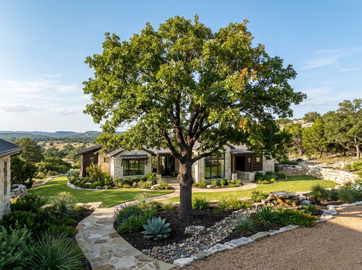Texas Red Oak tree with a broad green canopy and sturdy trunk, shown as a mature landscape specimen.