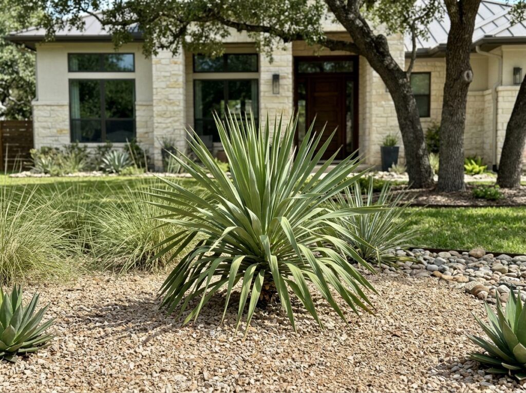 Twistedleaf Yucca plant with twisted, narrow blue-green leaves forming a spiky rosette.