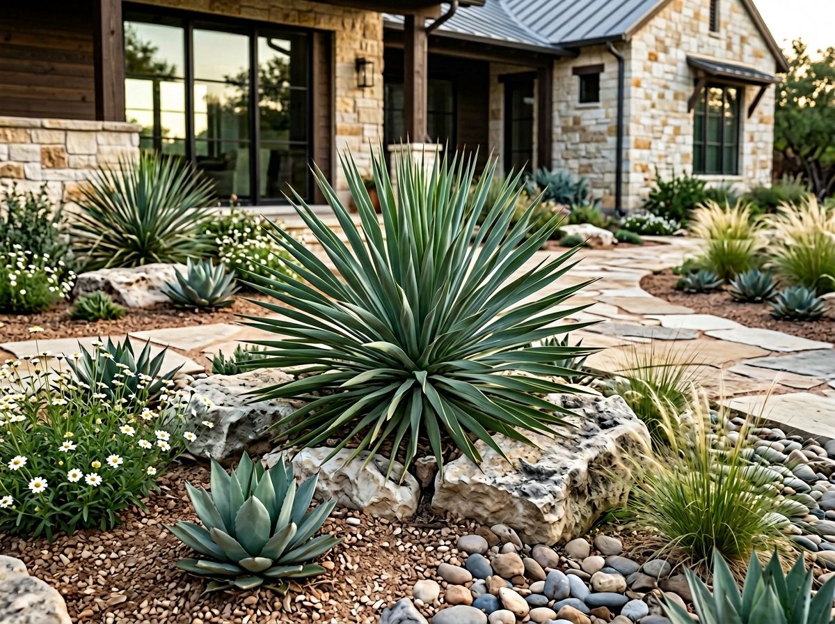 Twistedleaf Yucca perennial with spiky, twisted blue-green leaves forming a rosette in a pot.