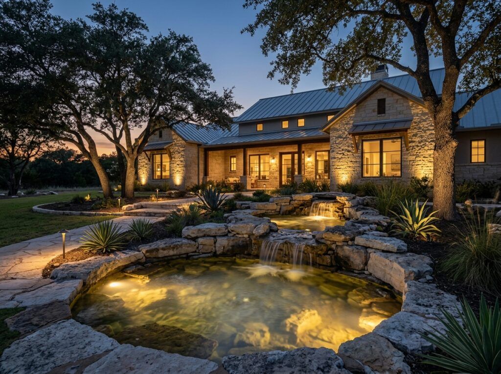 Underwater Light underwater light for landscape lighting, recessed in pool wall casting a bright beam underwater.