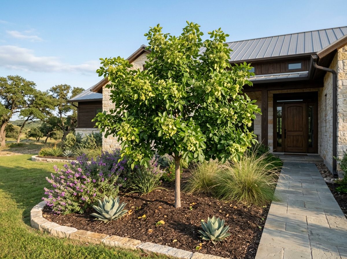 Wafer Ash tree with slender trunk and airy green foliage, shown as a young landscape specimen.