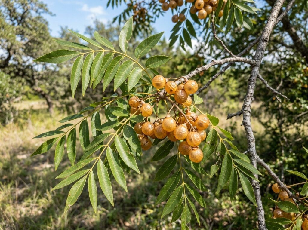 Western Soapberry tree in a black nursery container with bright green leaves.